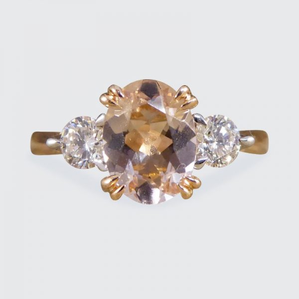 Pink Morganite and Diamond Three Stone Ring in 18ct Rose Gold