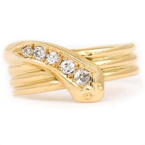 Antique Edwardian 18ct Yellow Gold Diamond Snake Ring Circa 1915