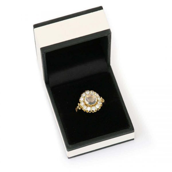 Contemporary 18ct Yellow Gold Moonstone and Diamond Cluster Ring