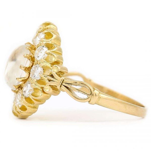 Contemporary 18ct Yellow Gold Moonstone and Diamond Cluster Ring