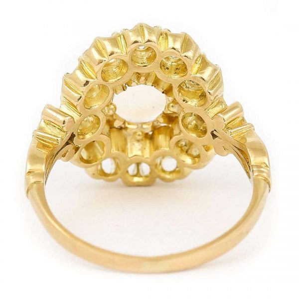 Contemporary 18ct Yellow Gold Moonstone and Diamond Cluster Ring