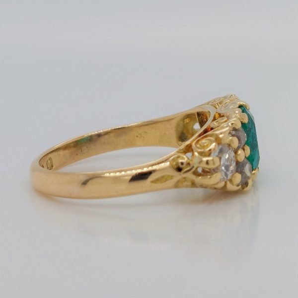 Antique 1.13ct Colombian Emerald and Old Cut Diamond Hoop Ring