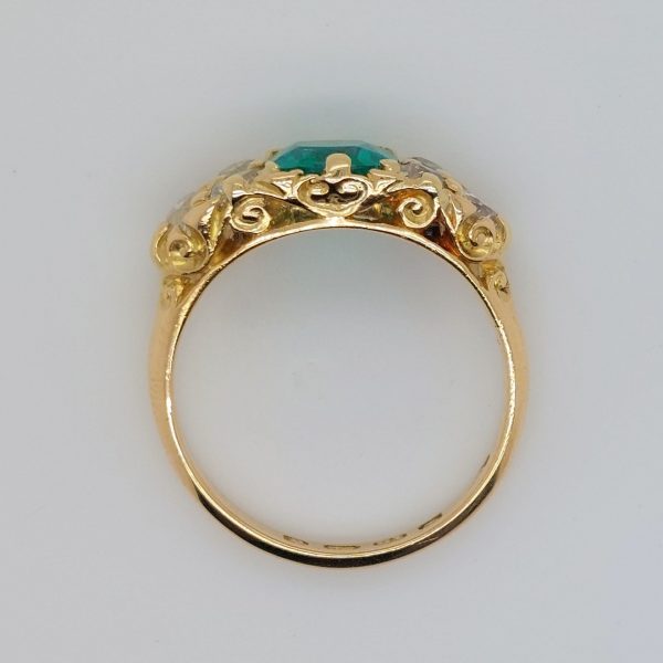 Antique 1.13ct Colombian Emerald and Old Cut Diamond Hoop Ring