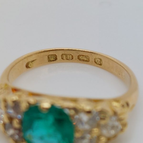 Antique 1.13ct Colombian Emerald and Old Cut Diamond Hoop Ring