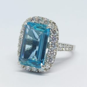 Vintage Aquamarine and Pavé Set Diamond Ring