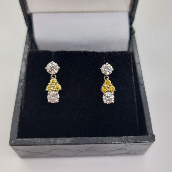 1.03ct Yellow and White Diamond Drop Earrings