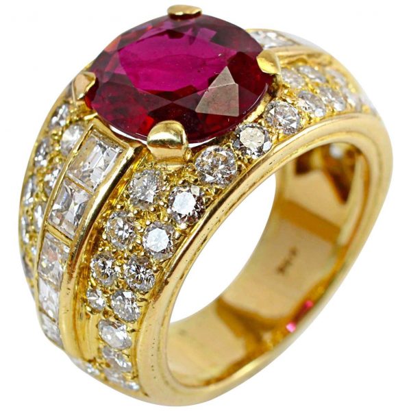 Vintage 2.46ct Ruby and Diamond Dress Ring in 18ct Yellow Gold