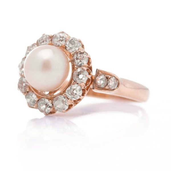 Antique Victorian South Sea Pearl and Old Cut Diamond Cluster Ring