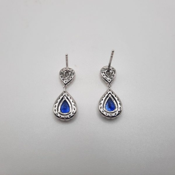 1.23ct Sapphire and Diamond Pear Cluster Drop Earrings