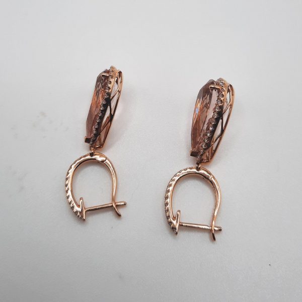 8.15ct Pear Cut Morganite and Diamond Cluster Drop Earrings in 18ct Rose Gold