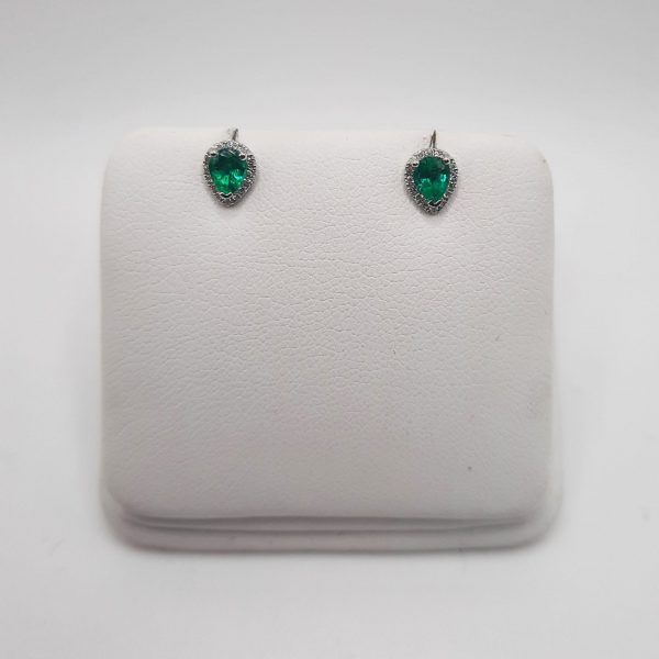 0.44ct Pear Cut Emerald and Diamond Cluster Stud Earrings