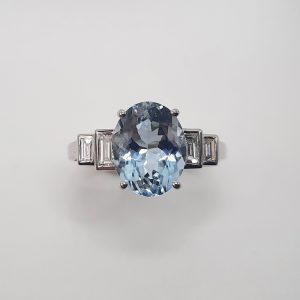 2.61ct Oval Cut Aquamarine and Diamond Dress Ring