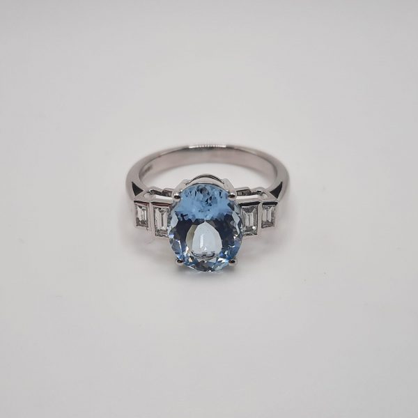 2.61ct Oval Cut Aquamarine and Diamond Dress Ring
