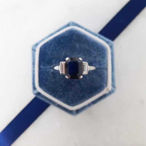 Art Deco Antique Sapphire and Diamond Engagement Ring