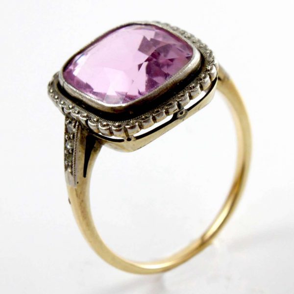 Antique Edwardian 6cr Pink Topaz and Diamond Cluster Ring
