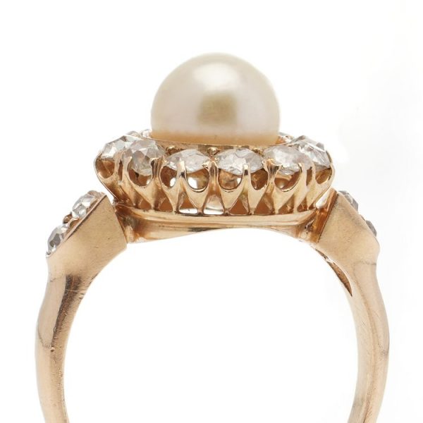 Antique Victorian South Sea Pearl and Old Cut Diamond Cluster Ring