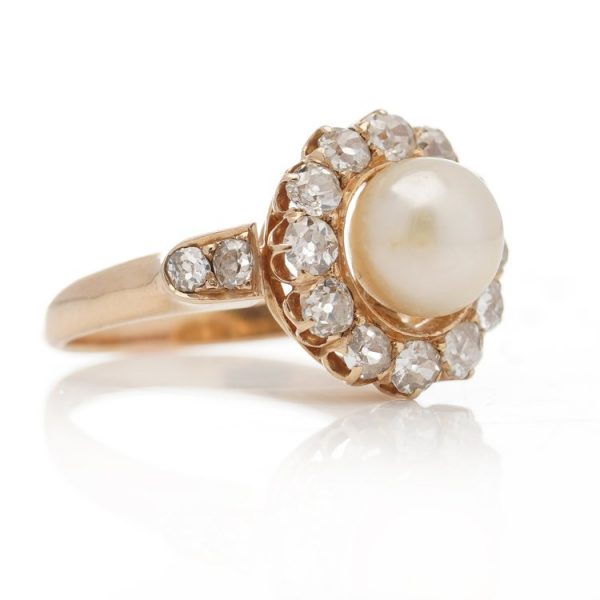 Antique Victorian South Sea Pearl and Old Cut Diamond Cluster Ring