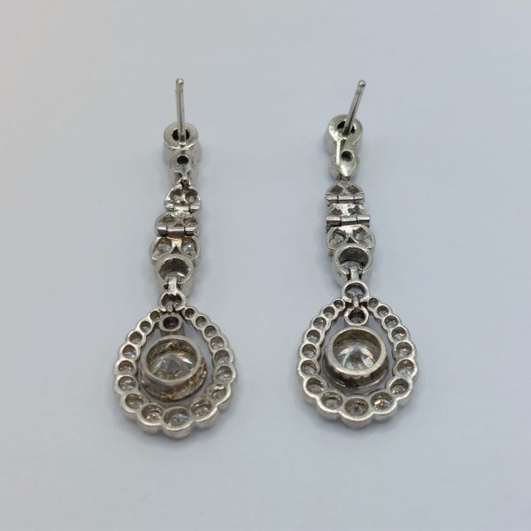 Antique Belle Epoque 3.10ct Old Cut Diamond Drop Earrings in Platinum