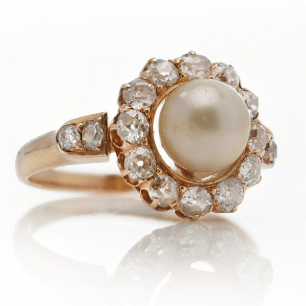 Antique Victorian South Sea Pearl and Old Cut Diamond Cluster Ring