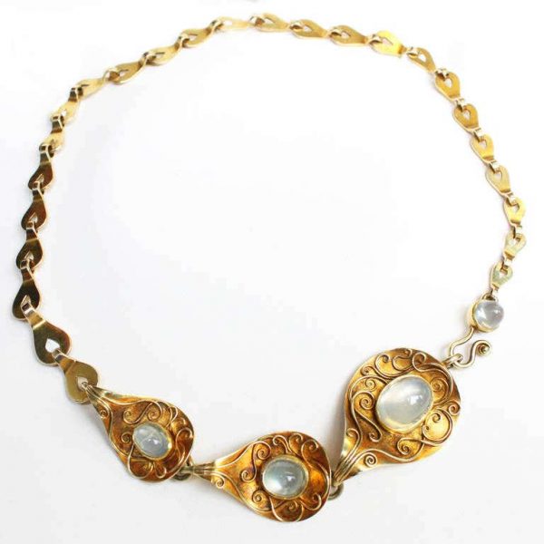 Vintage 1930s Moonstone and Gold Necklace by Elizabeth Treskow