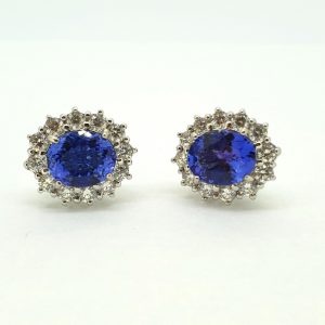 5.20ct Tanzanite and Diamond Oval Cluster Earrings