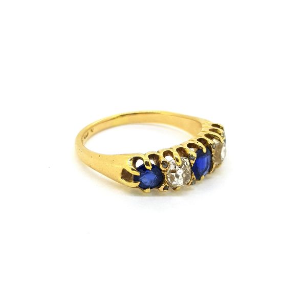 Antique Victorian Sapphire and Diamond Five Stone Ring in 18ct Yellow Gold