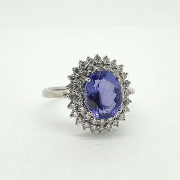 Tanzanite and Diamond Cluster Ring in 18ct White Gold, 5.60 carats