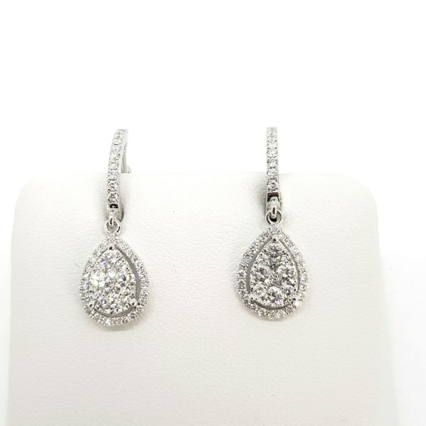 Illusion Set Diamond Pear Shaped Cluster Drop Earrings, 0.84 carat total
