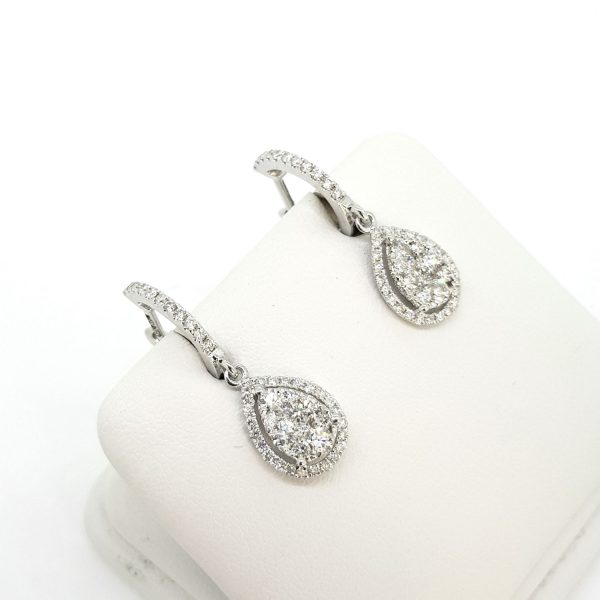 Illusion Set Diamond Pear Shaped Cluster Drop Earrings, 0.84 carats