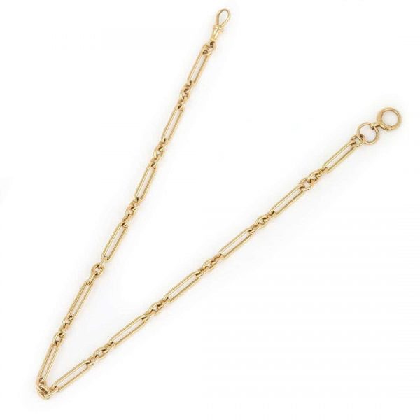 Antique Edwardian 18ct Yellow Gold Trombone Link Albert Watch Chain, 52g, Circa 1903