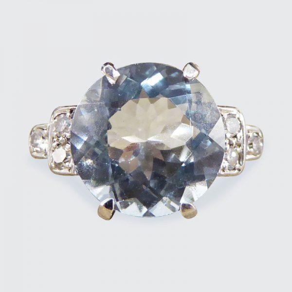 Antique Art Deco 2.75ct Aquamarine Ring with Diamond Set Shoulders