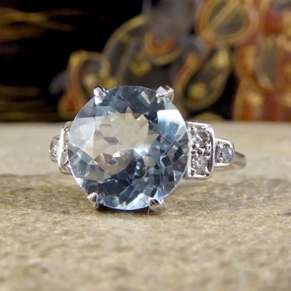 Antique Art Deco 2.75ct Aquamarine Ring with Diamond Set Shoulders