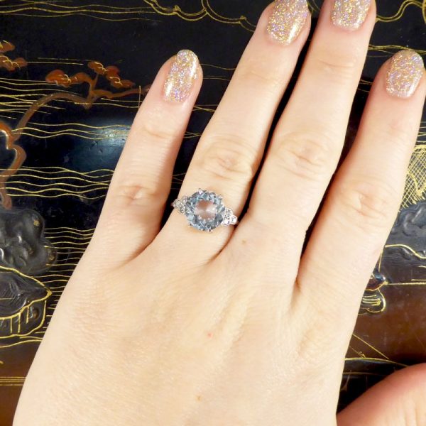 Antique Art Deco 2.75ct Aquamarine Ring with Diamond Set Shoulders