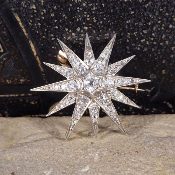 Antique Victorian Diamond Star Brooch Pendant and Hair Pin