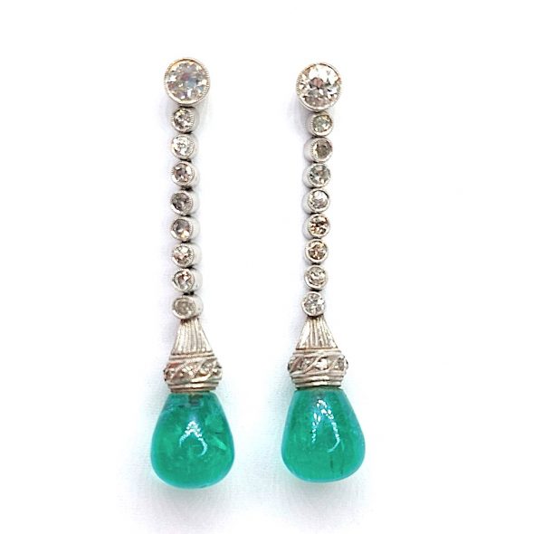 Antique emerald and diamond drop earrings