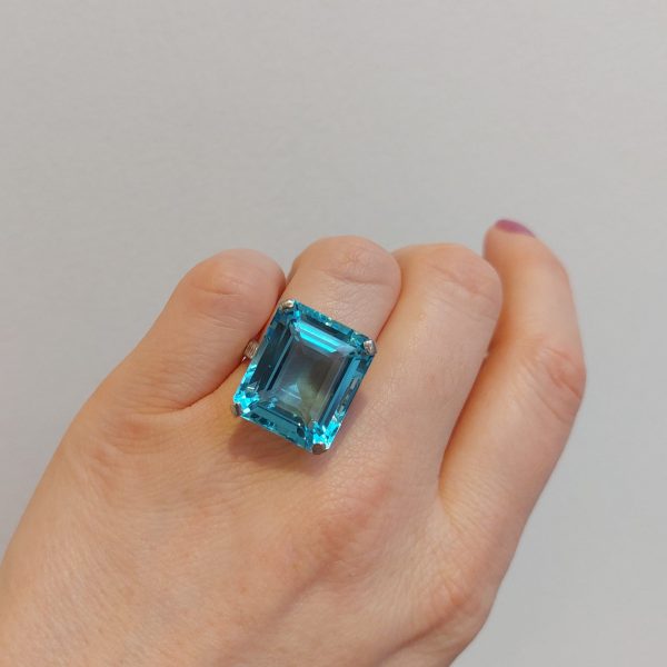 Art Deco Antique 30ct Aquamarine and Diamond Dress Ring
