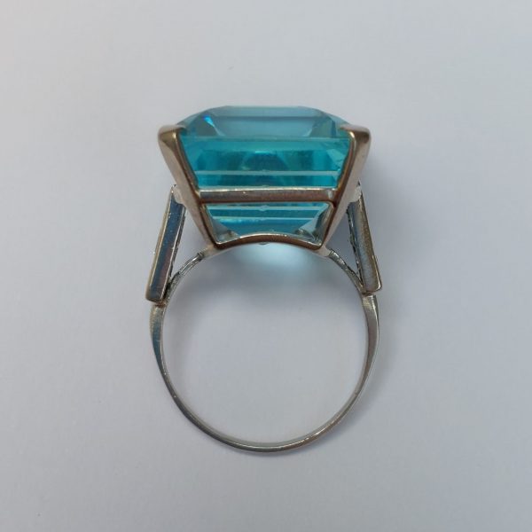 Art Deco Antique 30ct Aquamarine and Diamond Dress Ring