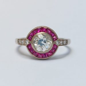 Art Deco Style 0.90ct Diamond and Ruby Target Ring