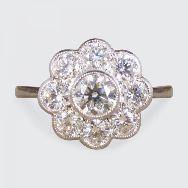 Contemporary 1.10ct Old Cut Diamond set Daisy Cluster Ring 