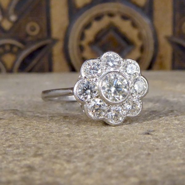 Contemporary 1.10ct Old Cut Diamond set Daisy Cluster Ring 