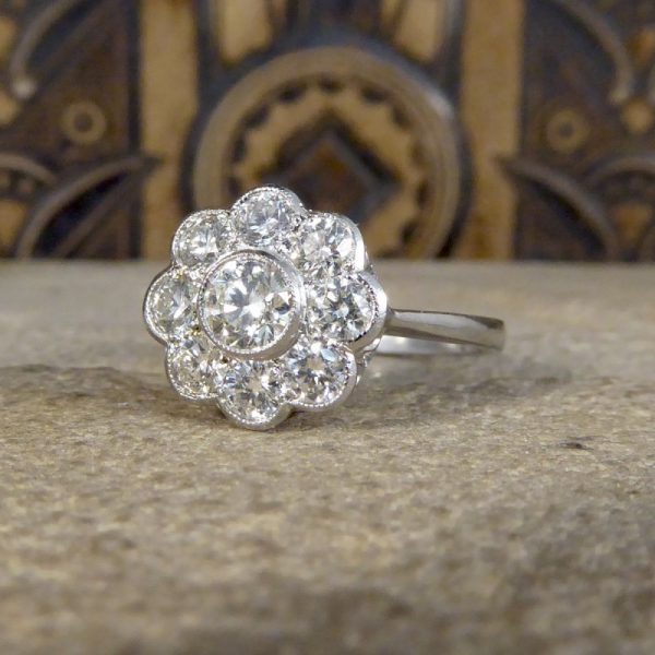 Contemporary 1.10ct Old Cut Diamond set Daisy Cluster Ring 