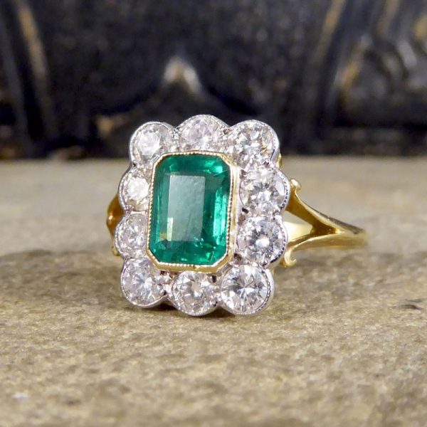 Contemporary Edwardian Style 1.00ct Emerald and Diamond Cluster Ring