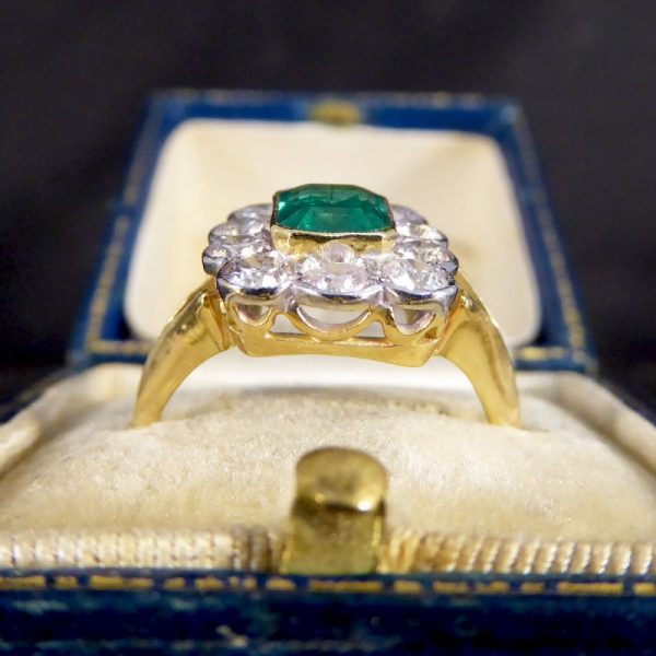 Contemporary Edwardian Style 1.00ct Emerald and Diamond Cluster Ring