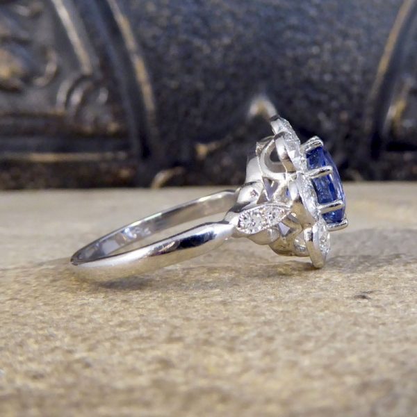 Contemporary Edwardian Style 2.30ct Sapphire and Diamond Cluster Ring