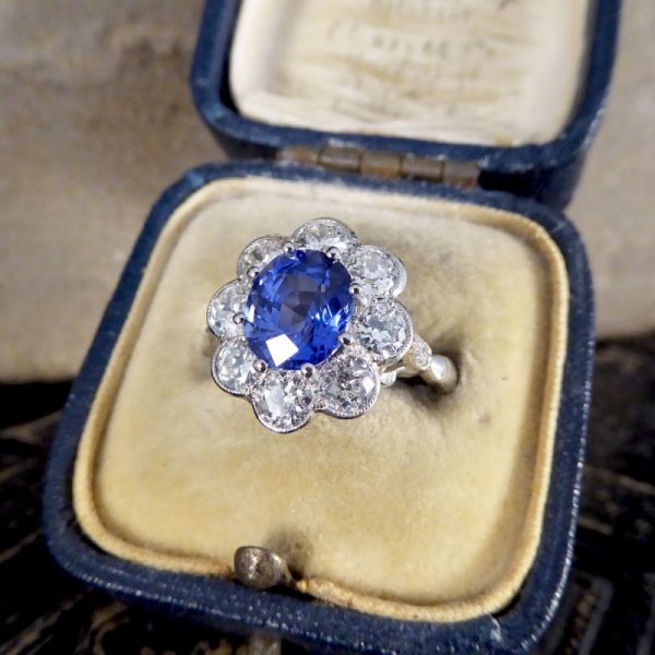 Contemporary Edwardian Style 2.30ct Sapphire and Diamond Cluster Ring