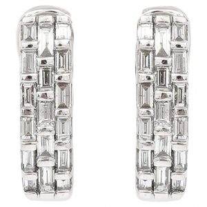 Contemporary 18ct White Gold Baguette Cut Diamond Hoop Earrings