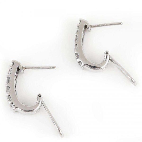 Contemporary 18ct White Gold Baguette Cut Diamond Hoop Earrings