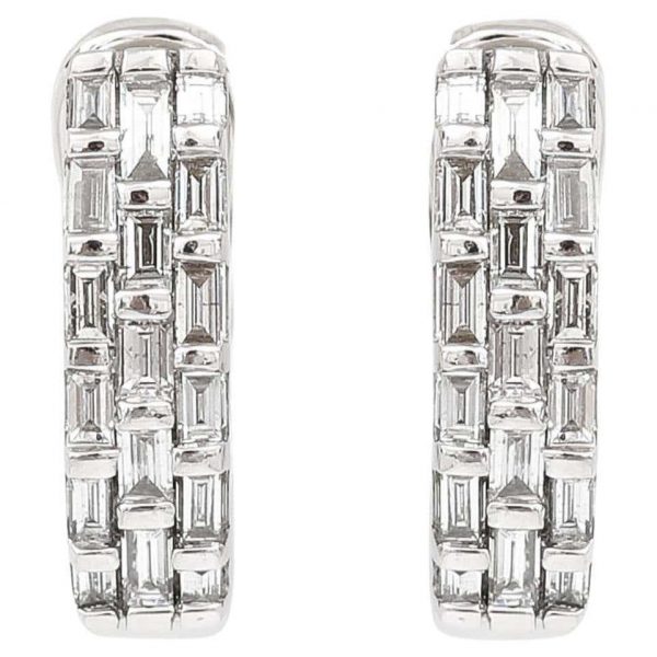 Contemporary 18ct White Gold Baguette Cut Diamond Hoop Earrings