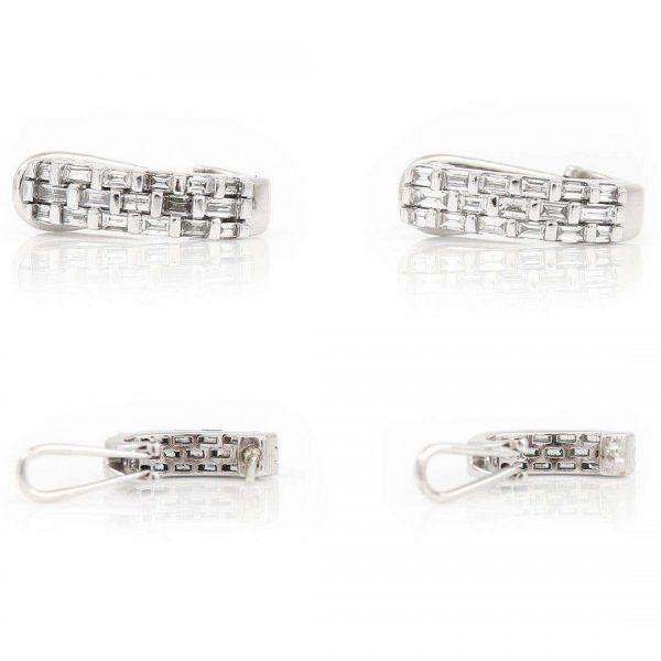 Contemporary 18ct White Gold Baguette Cut Diamond Hoop Earrings