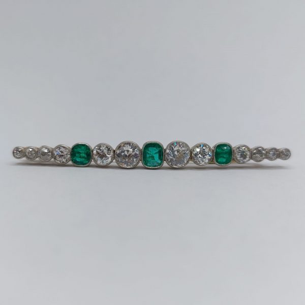 Edwardian Antique 3ct Old Cut Diamond and Emerald Brooch